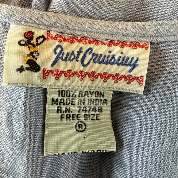 Just Cruisin Womens Blue Boho Embroidered Sleeveless Rayon Top Free Size - Picture 6 of 9